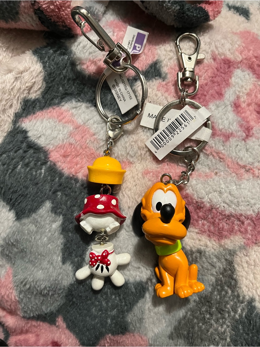 Disney Yellow Pluto and Red Minnie Mushroom Keychain Set